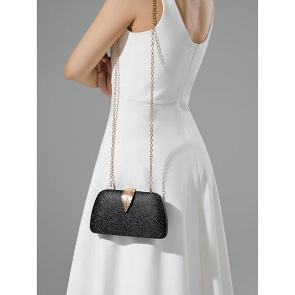 🆕Women's Black Glitter Clutch Purse Evening Bag Formal Party Wedding Elegant - Picture 4 of 7
